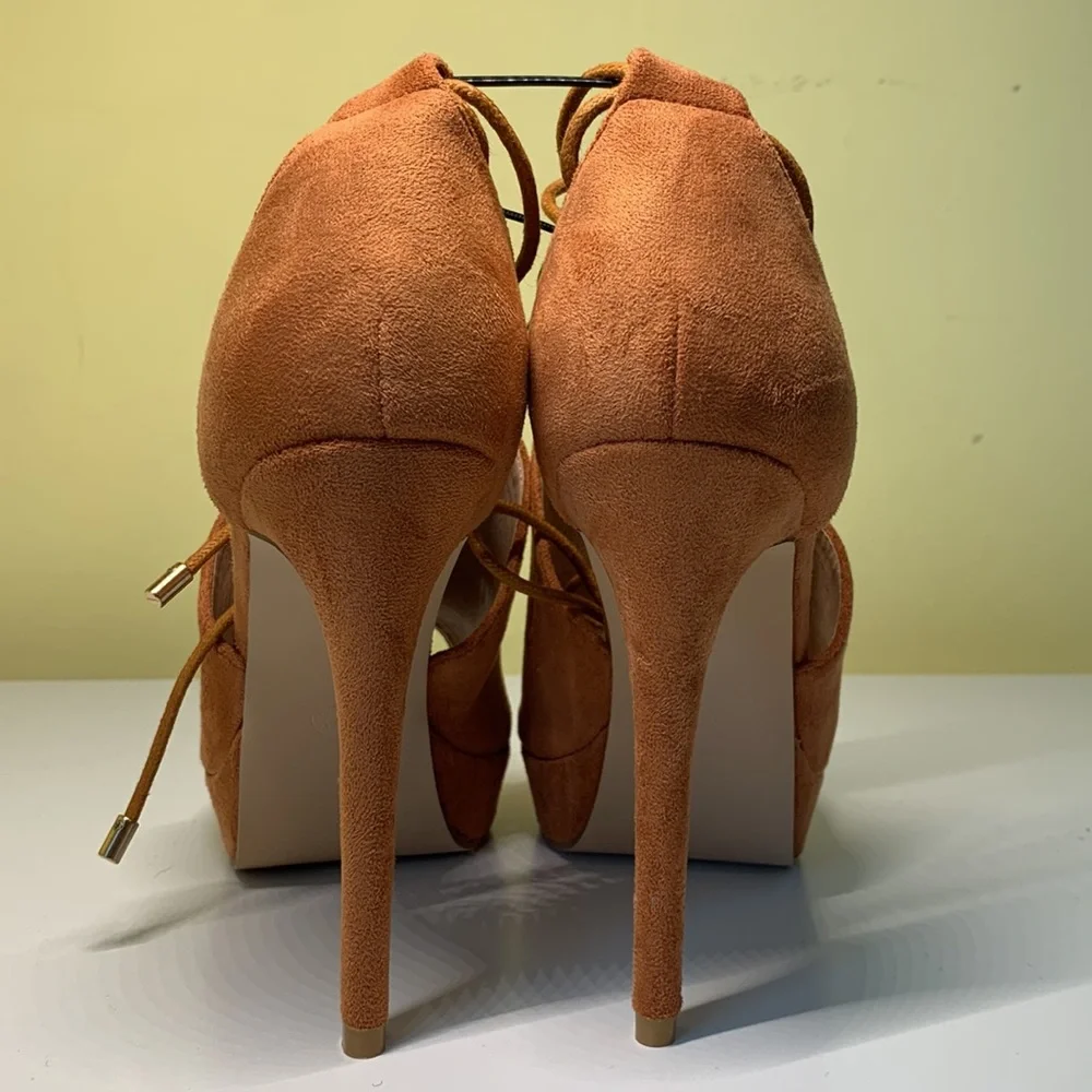 Fashare Peep Toe Strappy Platform Lace Up Heels